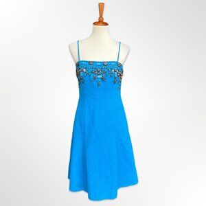 NWT Chetta B turquoise beaded dress 8 M medium blue mini casual summer sun